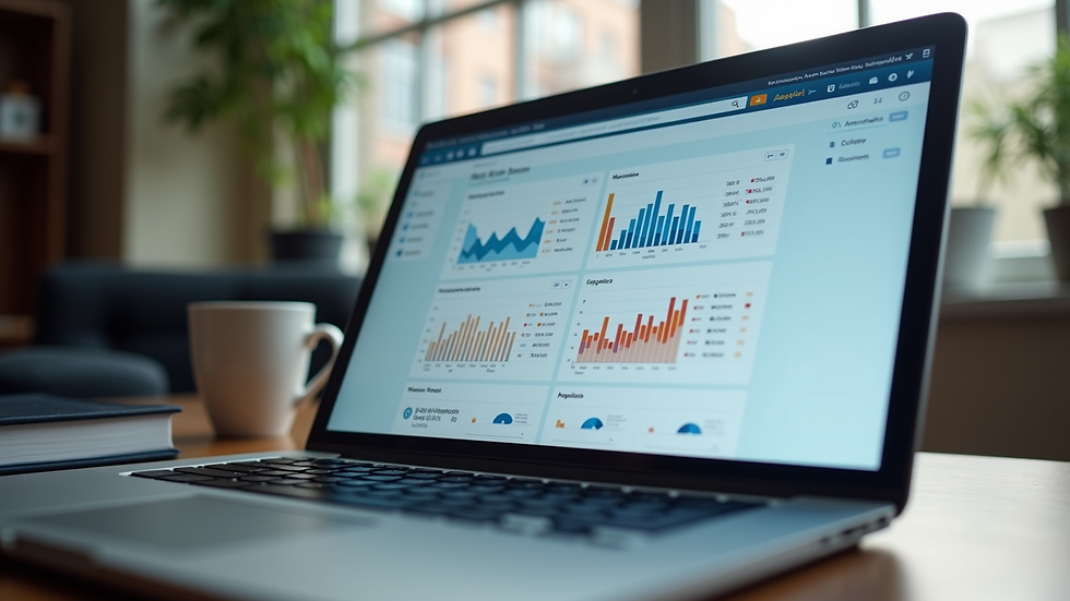 Eye-level view of a laptop screen displaying social media analytics dashboard