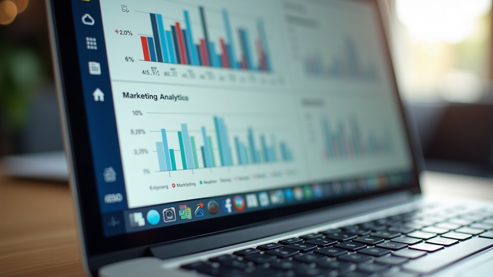 Close-up view of a laptop screen showing local marketing analytics dashboard