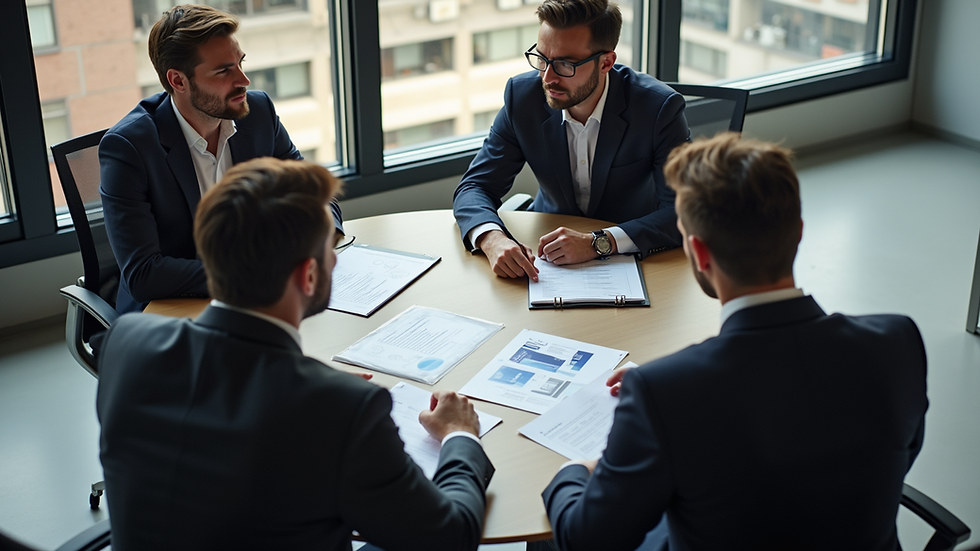 High angle view of a business meeting discussing marketing strategies