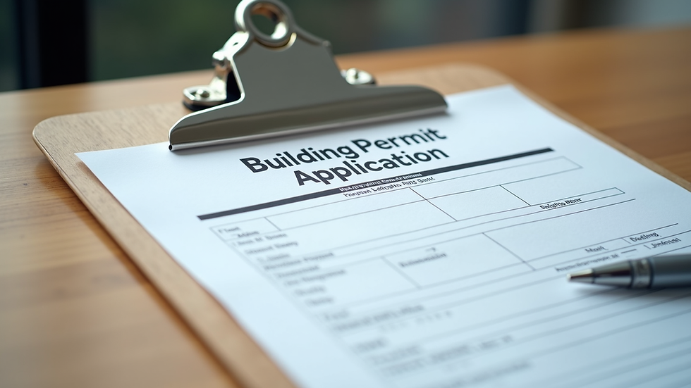 Close-up view of a building permit application form on a clipboard