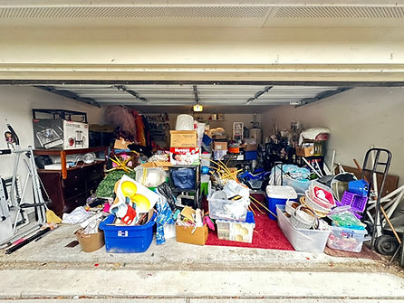Garage with substantial amount of clutter