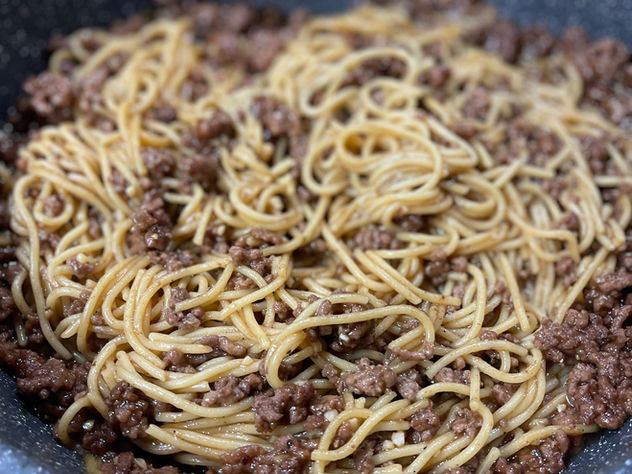 GROUND MONGOLIAN BEEF and NOODLES.