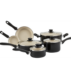 Amazon Basics 11-Piece Ceramic Non-Stick Pots and Pans Set, Black/Cream