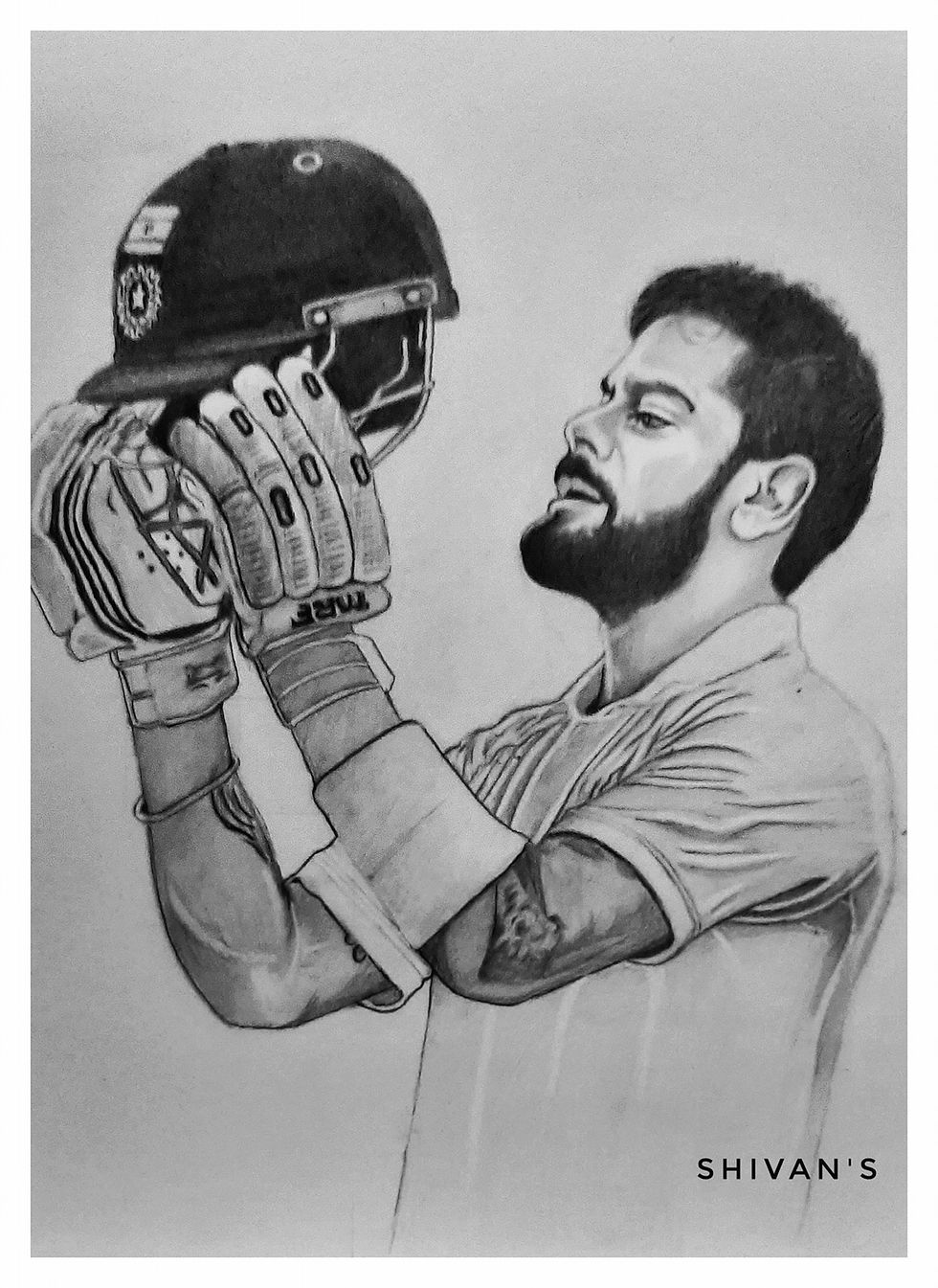 Handmade graphite pencil portrait of Indian Cricketer Virat Kohli. 