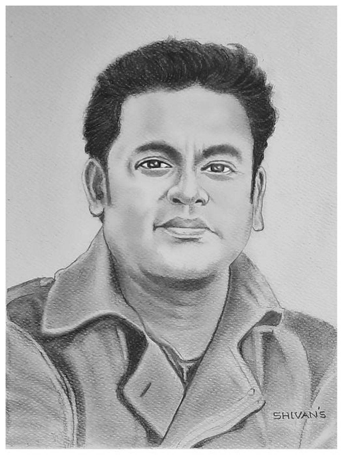 Handmade graphite pencil portrait of Indian musician A.R. Rahman.