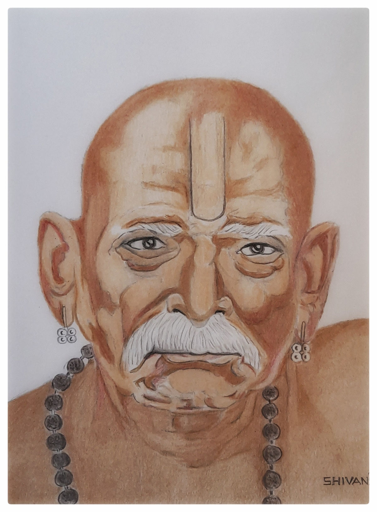 Handmade colour pencil portrait of Swami Samarth, Indian spiritual guru.
