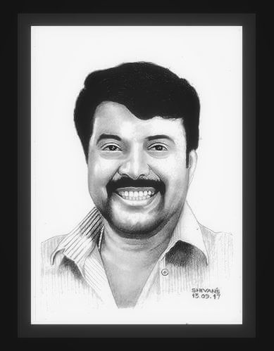 Handmade graphite pencil portrait of Mammootty, a Malayalam actor.