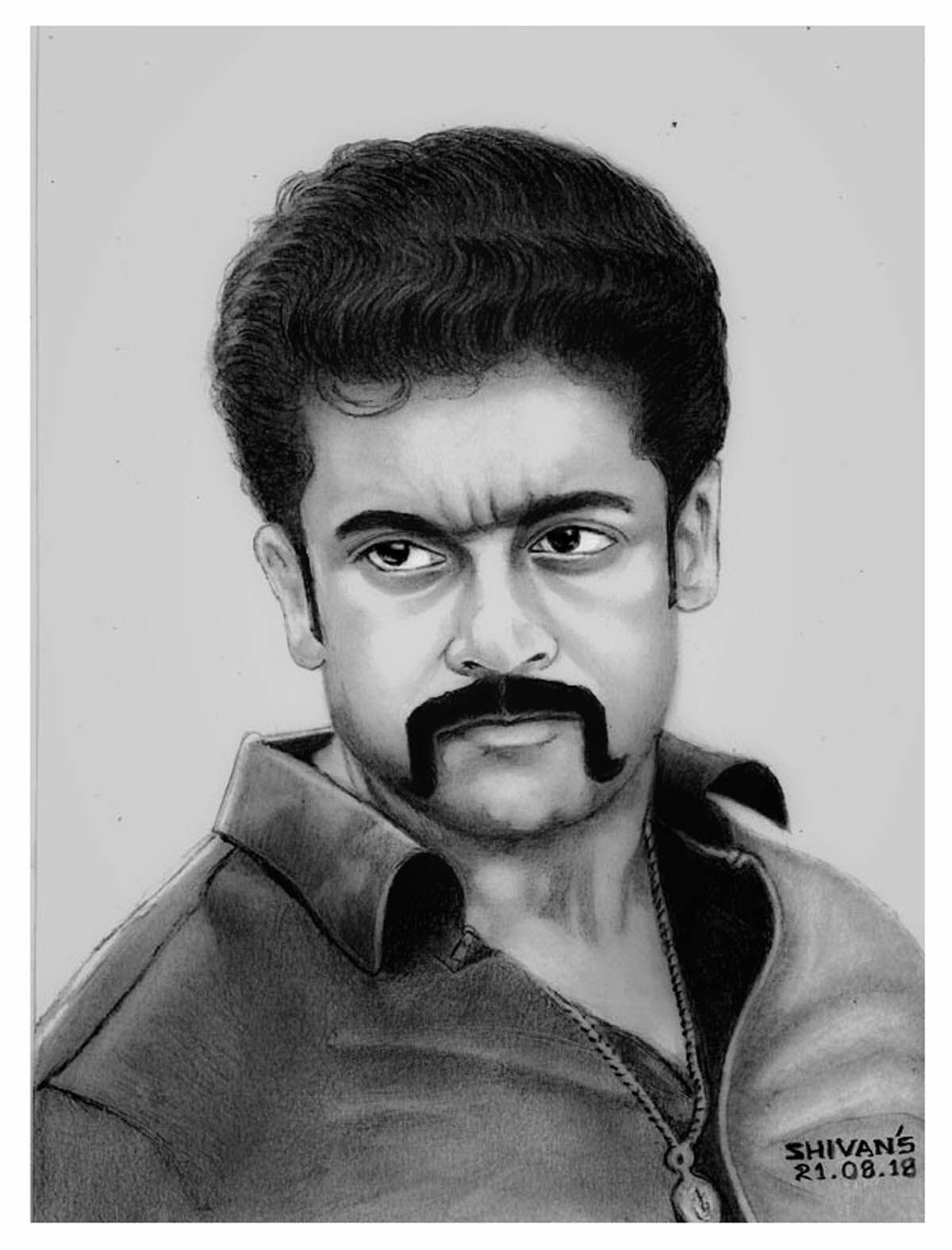 Handmade graphite pencil portrait of Suriya Sivakumar, Tamil Actor.