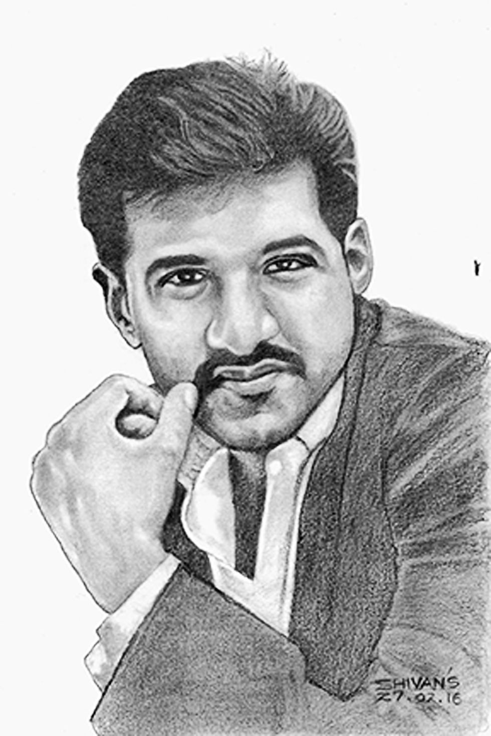 Handmade graphite pencil portrait of Vijay Yesudas, Indian singer.