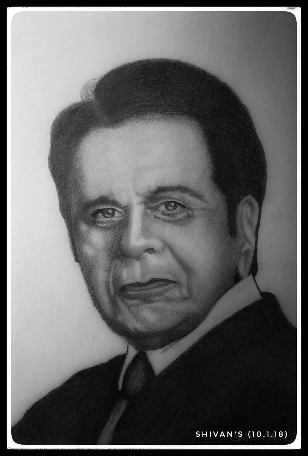 Handmade graphite pencil portrait of Dilip Kumar, Bollywood actor.
