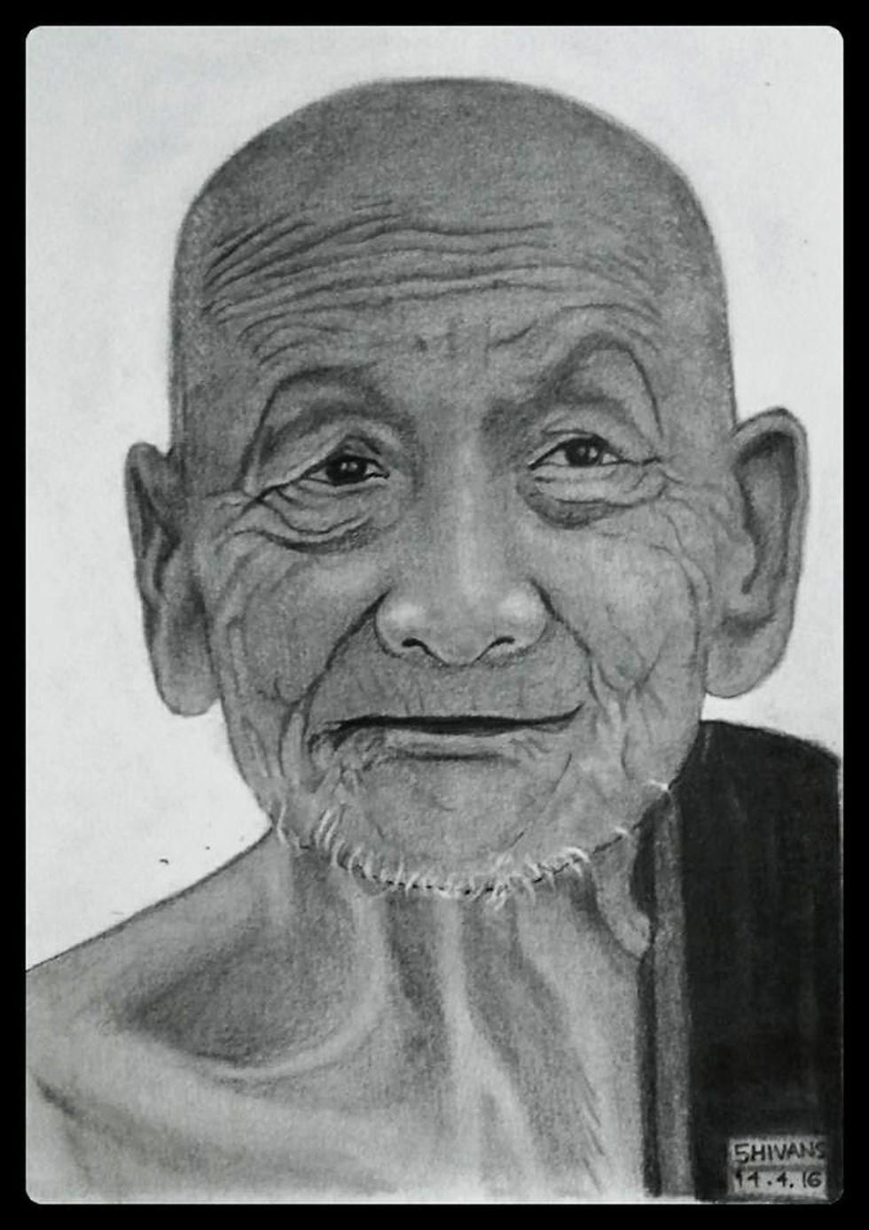 Handmade graphite pencil portrait of a monk.