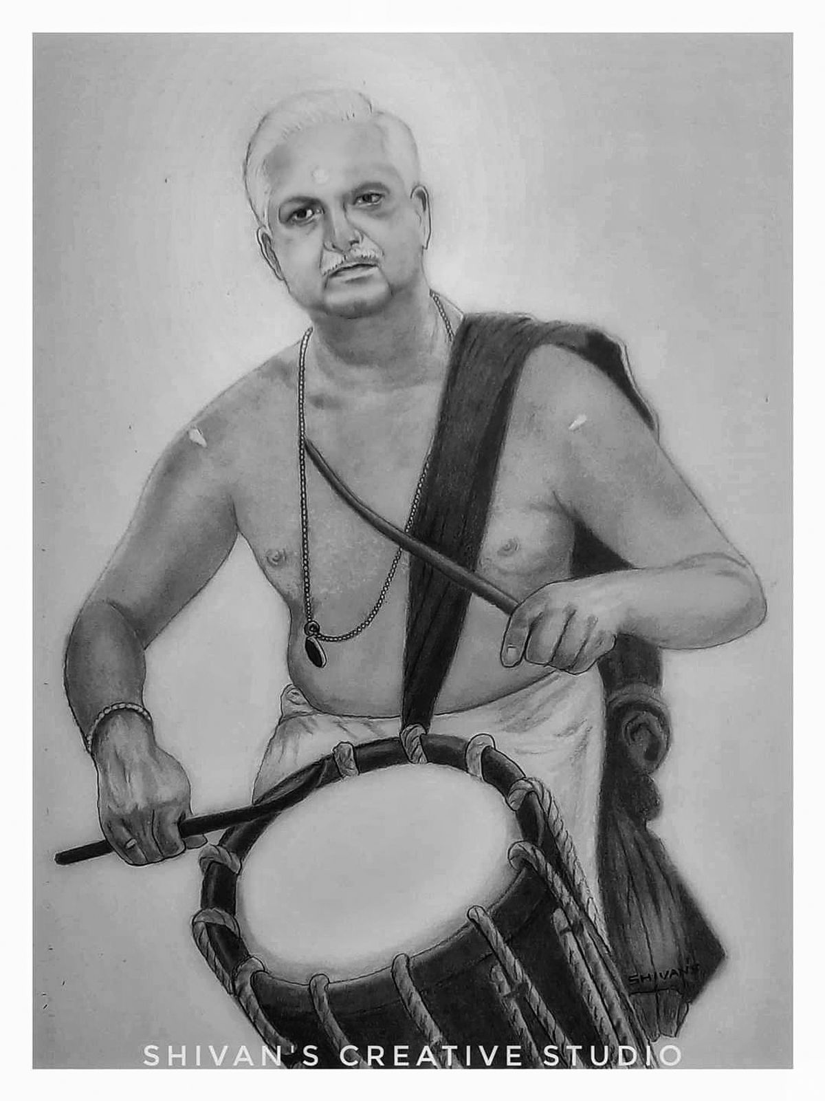Handmade pencil portrait of Peruvanam Kuttan Marar