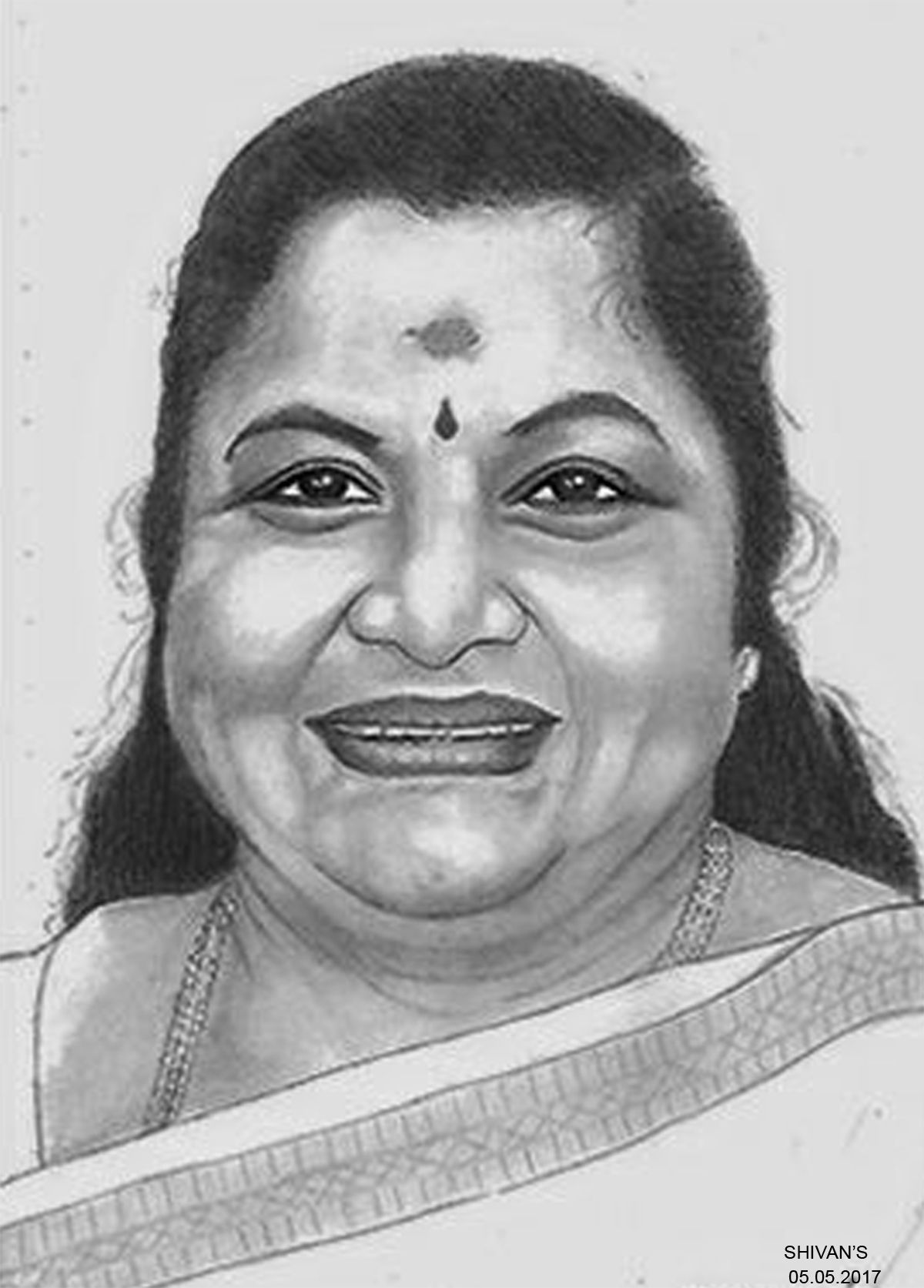 Handmade graphite pencil portrait of Indian Singer, K.S. Chithra.