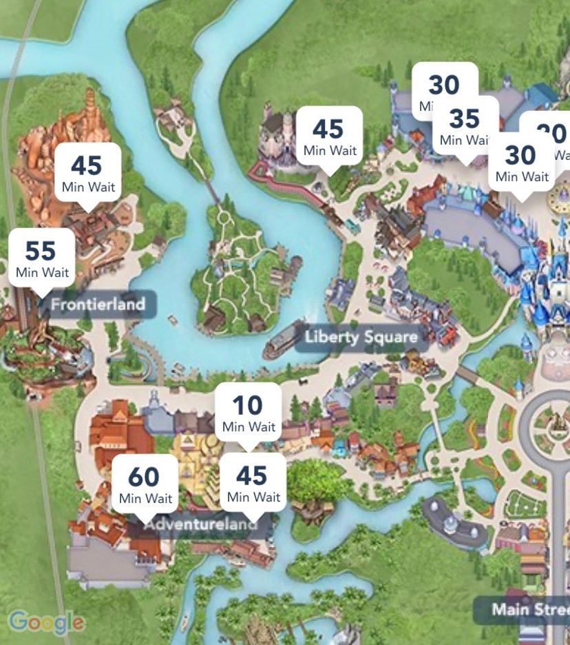 Picture of wait times in Magic Kingdom in Disney World