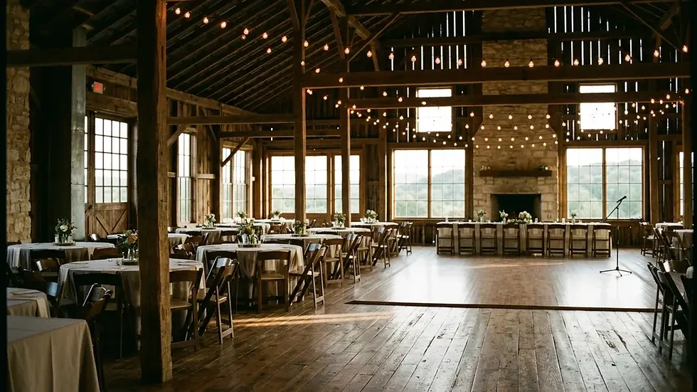 Reception venue set up for high energy wedding walk out songs for groomsmen