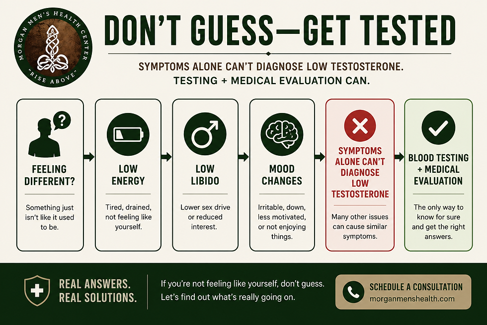 Symptoms of low testosterone graphic for Morgan Men's Health clinic in Eugene, Oregon.