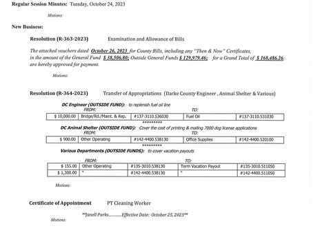 Regular Session/Executive Session - Thursday, October 26, 2023 (FINAL)