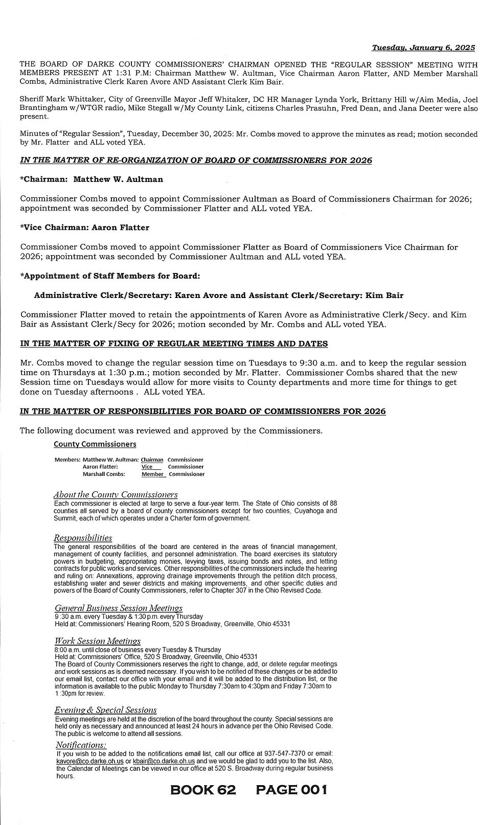 Session Minutes - Tuesday, January 6, 2025