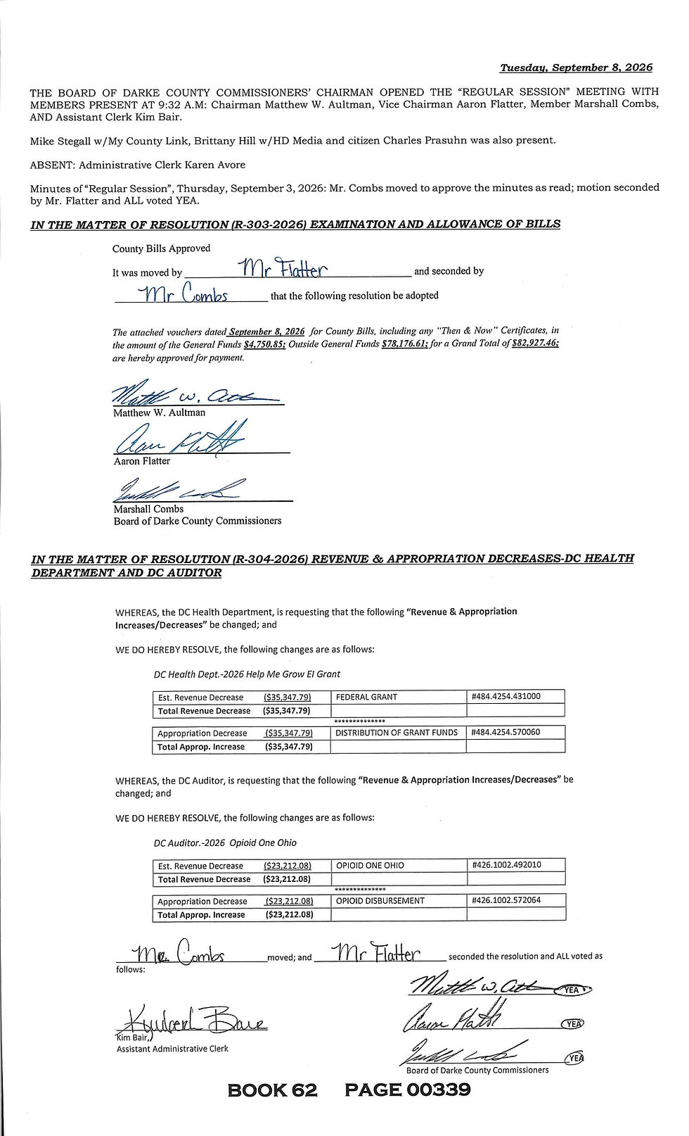 Session Minutes - Tuesday, September 8, 2026