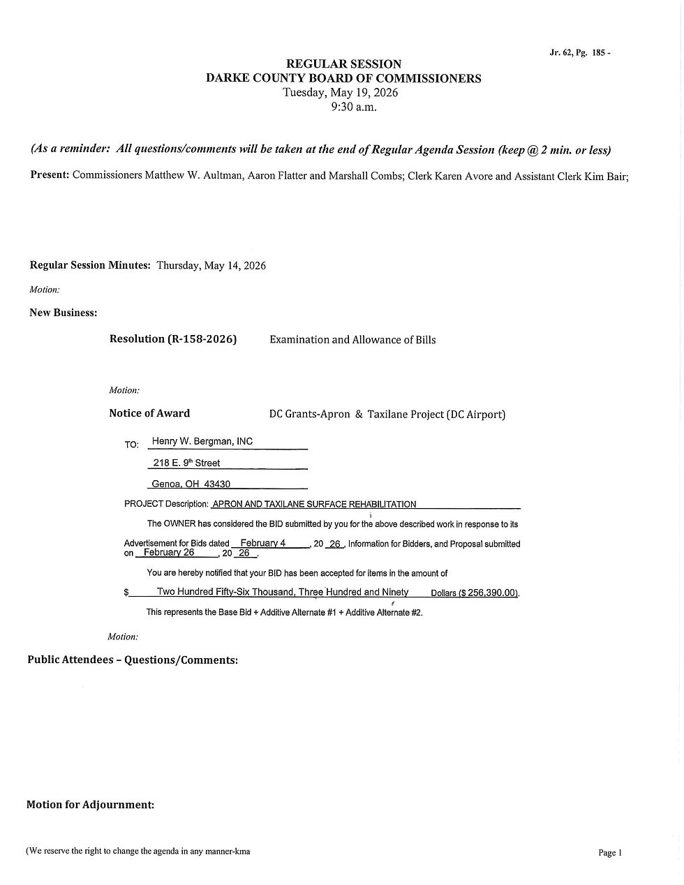 Session Agenda-Tuesday, May 19, 2026 