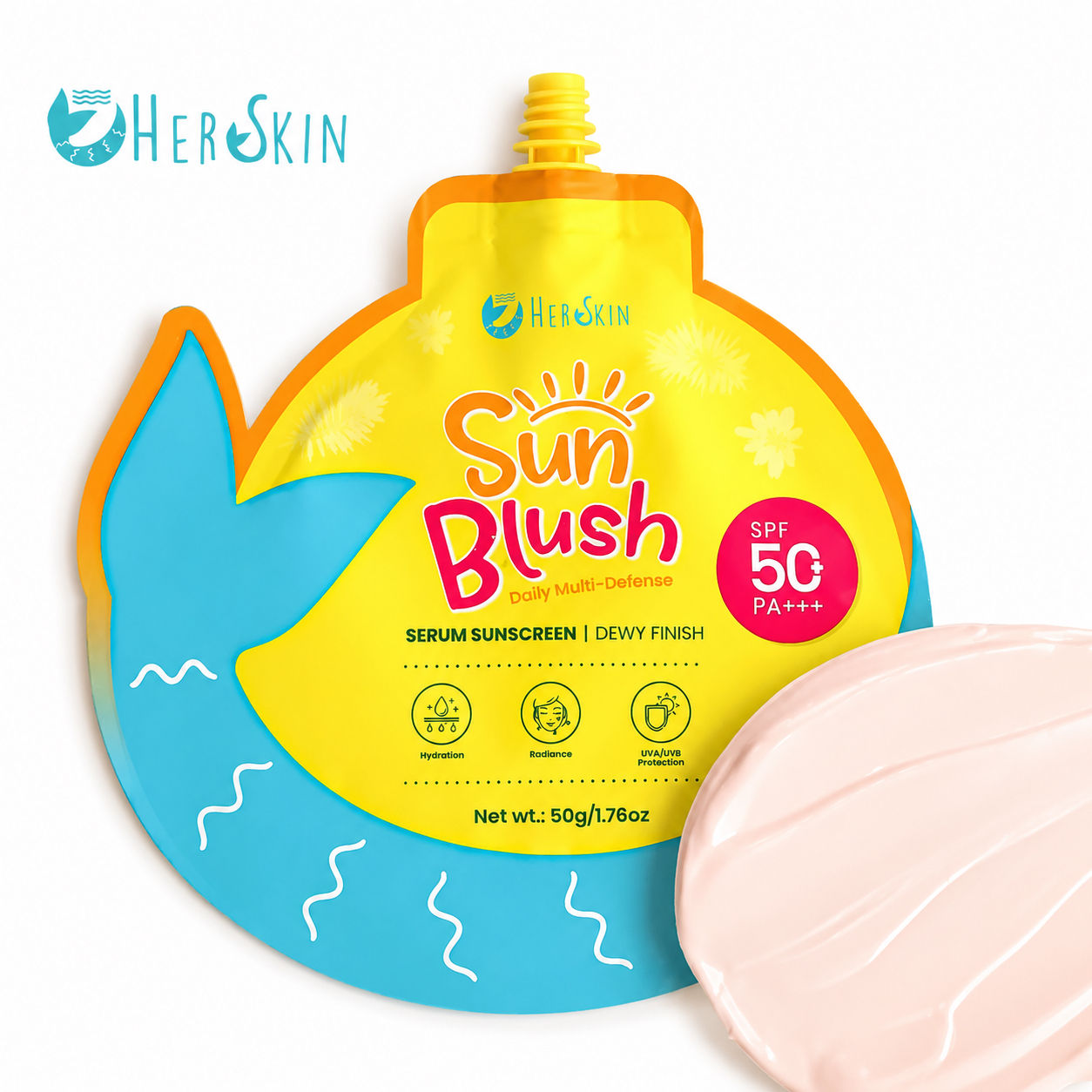 HERSKIN SUN BLUSH SPF50+ PA+++ SERUM SUNSCREEN DEWY FINISH 50G UV PROTECTION