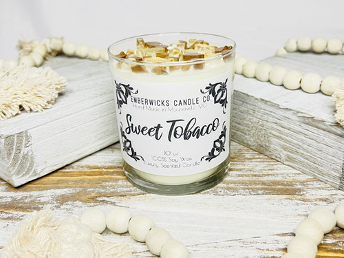 Sweet Tobacco Fire Glass Candle 10 oz