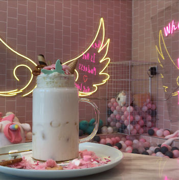 Dessert with Wings: Photographed in 2020 at the iCake cafe in Melbourne, Australia.