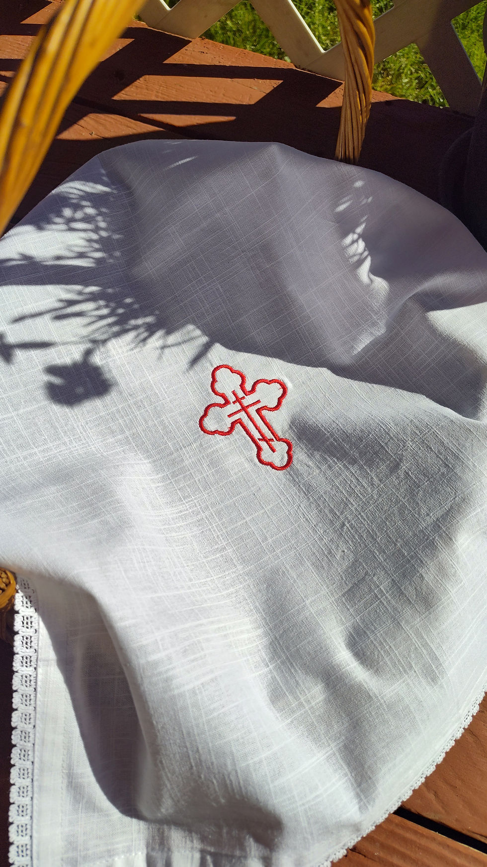 Thumbnail: Embroidered Pascha Basket Cover Red Cross