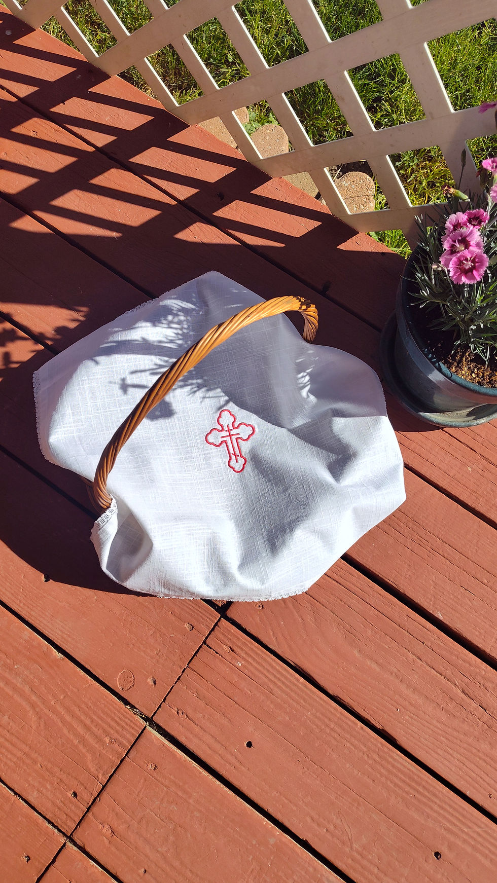 Thumbnail: Embroidered Pascha Basket Cover Red Cross