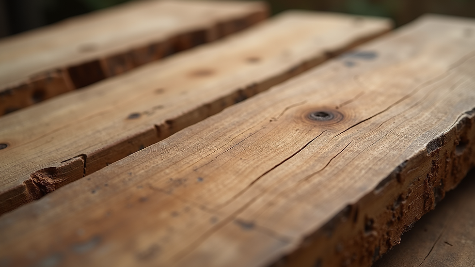 Close-up view of sustainable wooden planks used for handmade furniture