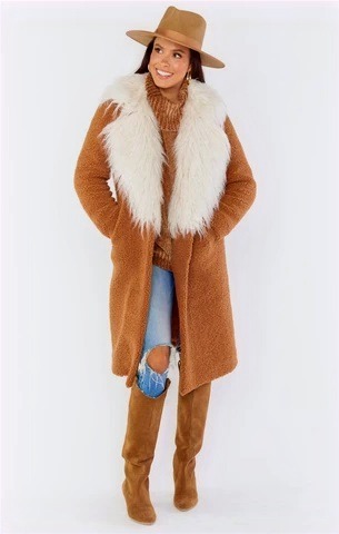 Stay Warm Jacket ~ Mocha Faux Sherpa with Faux Fur