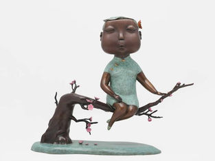 Original Fashion Sculpture by Jiahui Wu | Art Deco Art on Bronze | " Waiting For You to Appear "