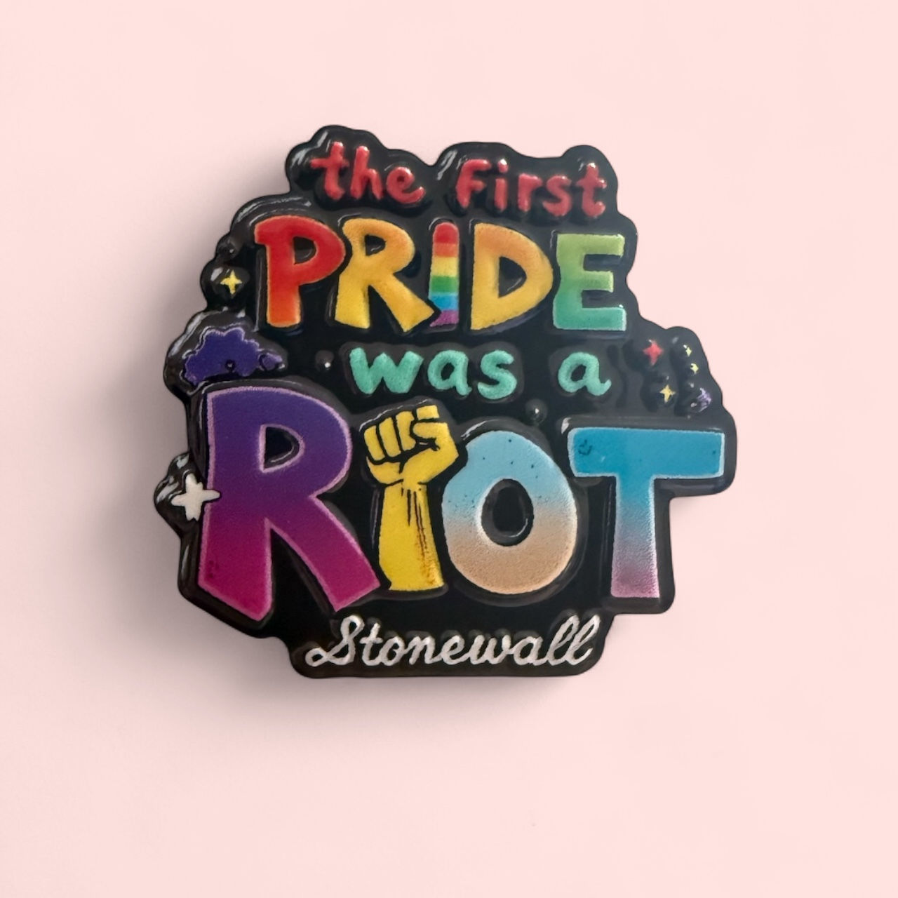 The first Pride was a Riot enamel pin badge. WORLD EXCLUSIVE 