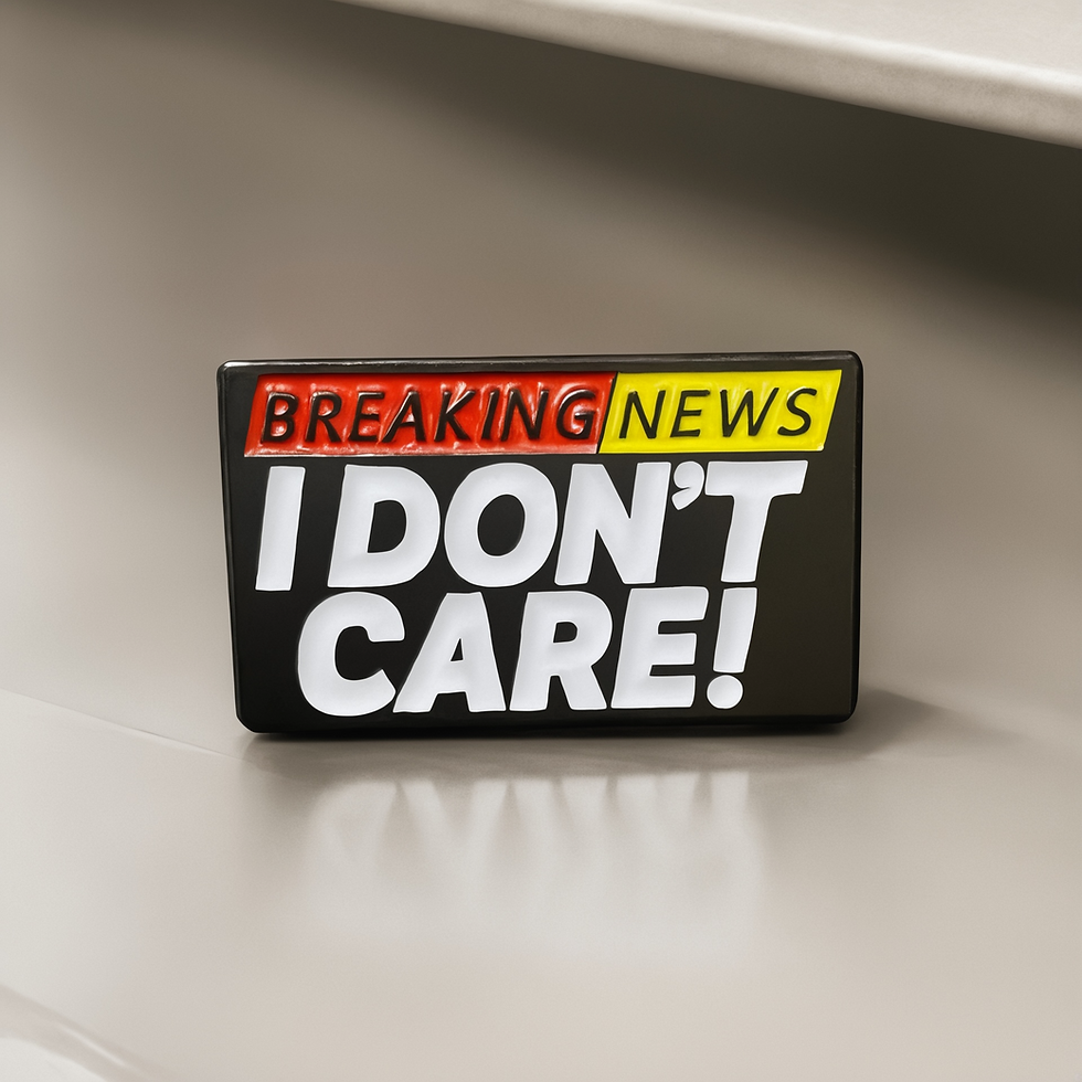Thumbnail: Breaking News…. I don’t care funny enamel pin badge. 