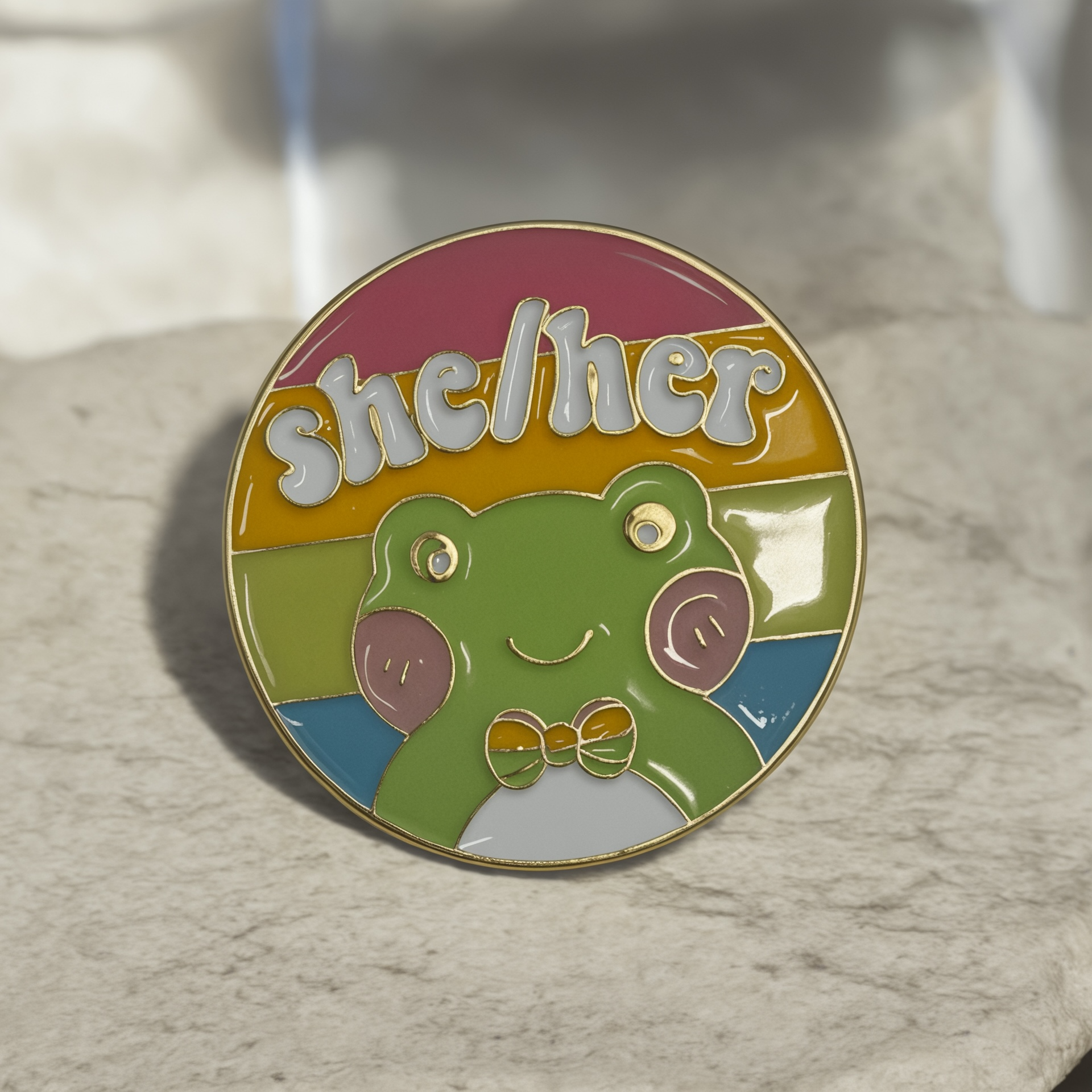 She/Her Frog Pronoun Enamel Pin Badge.