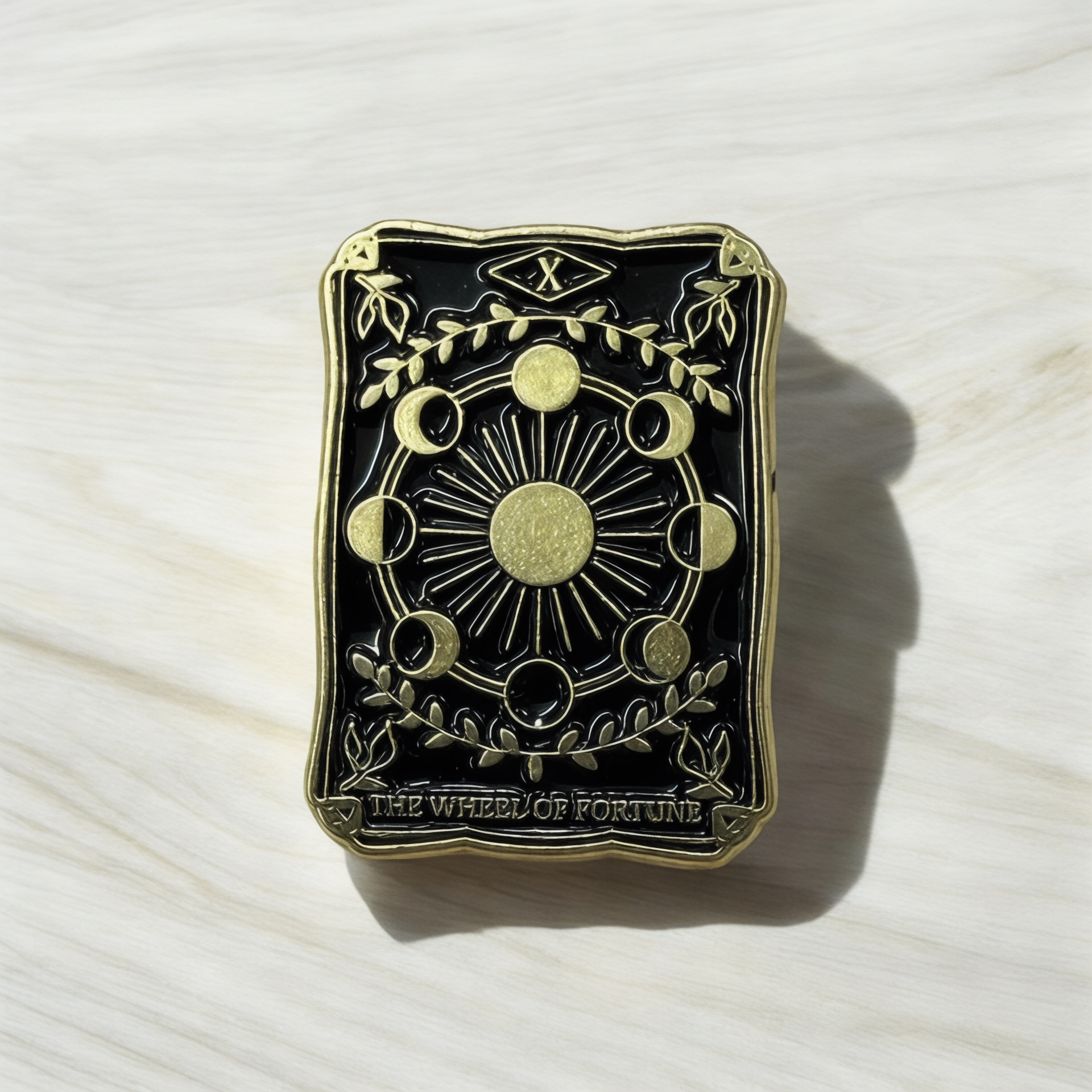 Wheel of fortune tarot card enamel pin badge.
