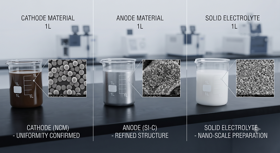 Cathode Material Grinding (LFP, NCM)... Anode Material Grinding (Graphite, Si-Carbon)... Solid Electrolyte Processing
