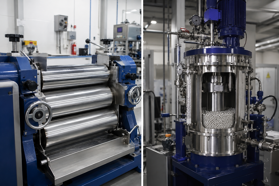 Three roll mill and bead mill equipment side by side