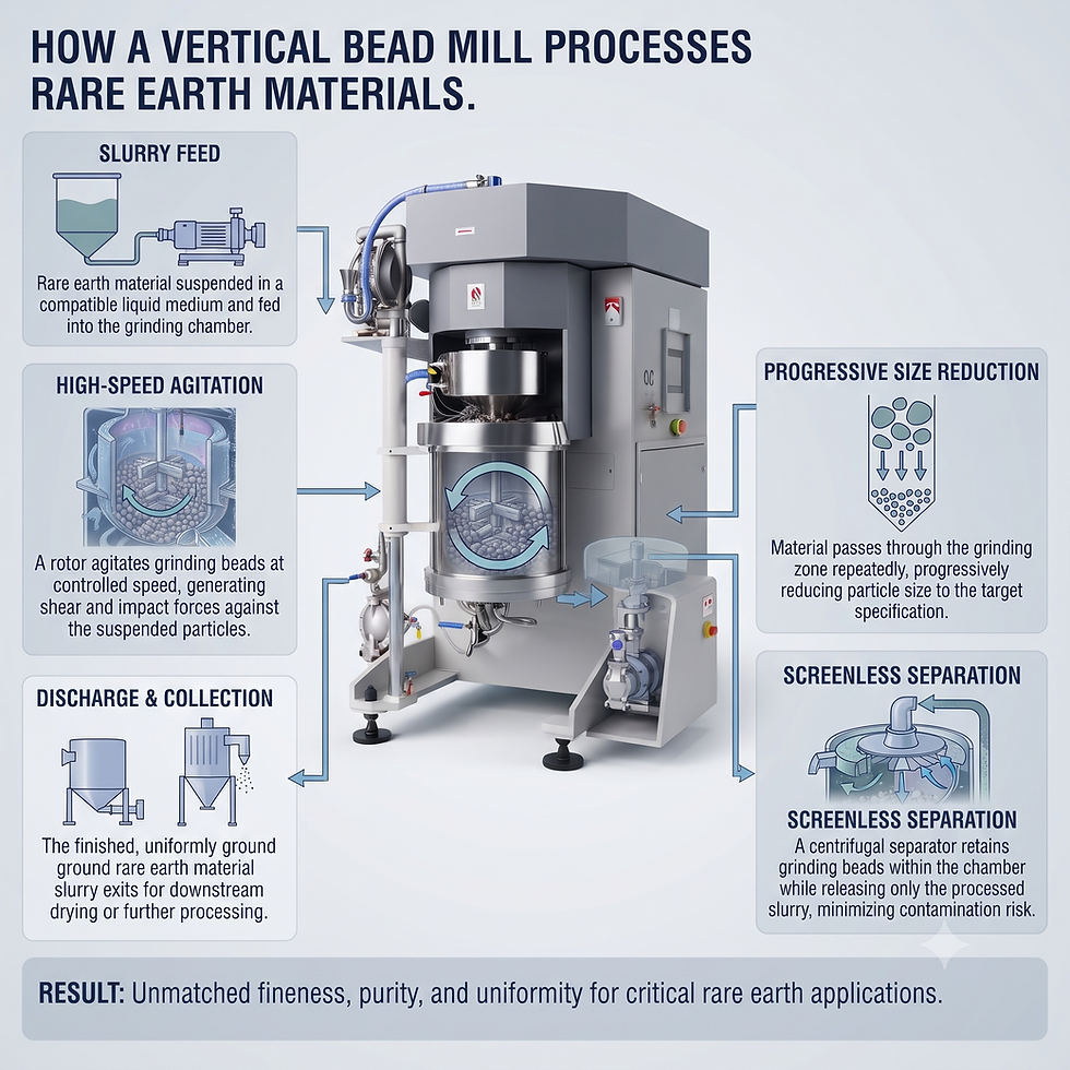 Vertical bead mill working process diagram for rare earth material grinding