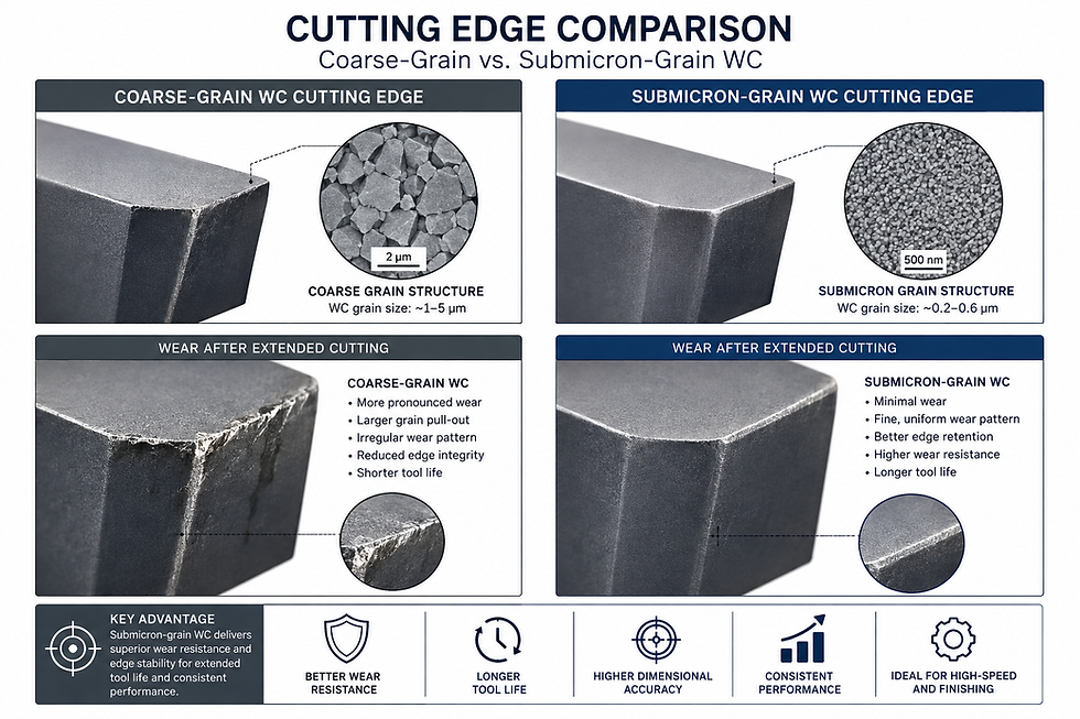 Coarse versus submicron WC grain size cutting edge comparison