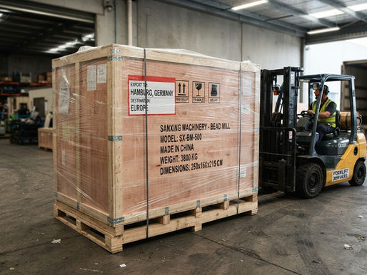 Sanxing bead mill crated and ready for export shipment to Germany
