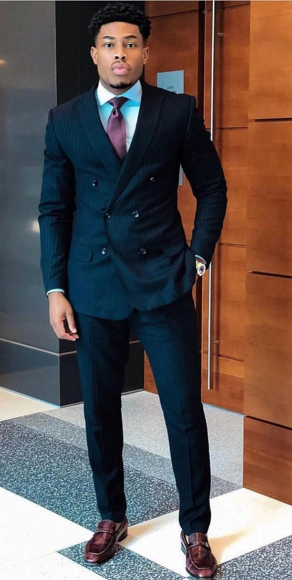 Men Double Breasted Suit Blue Wedding Slim Fit Prom Dinner Formal Business Suit Bespoke Fo