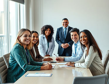 Create a photorealistic image of a diverse group of professionals meeting around a confere