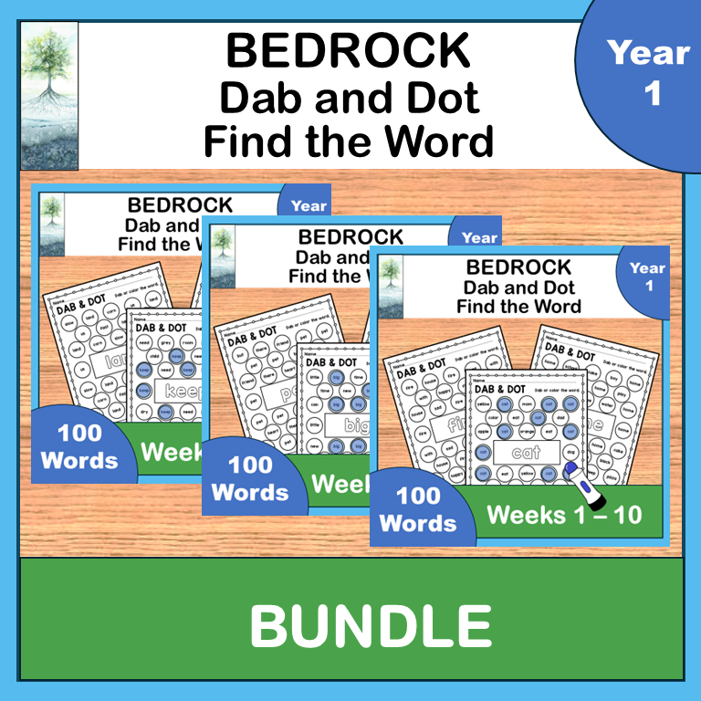 Bedrock Literacy Curriculum Dab and Dot Find the Word Year 1 Bundle