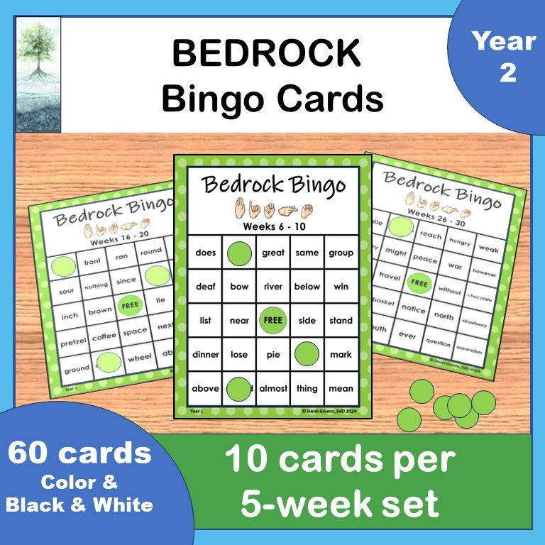 Bedrock Literacy Curriculum Year 2 Words Review Bingo Cards