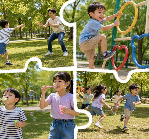本體覺來自肌肉、關節與韌帶,讓孩子知道自己的手腳在哪裡、身體用了多少力氣,以及需要如何調整姿勢。公園中的攀爬架、吊單槓、拉繩索、推轉盤、搬沙子、推石頭或從低處跳下,都屬於本體覺活動
