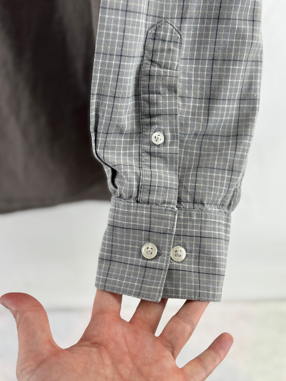 Thumbnail: Men’s up-cycled XL gray with plaid button-down shirt