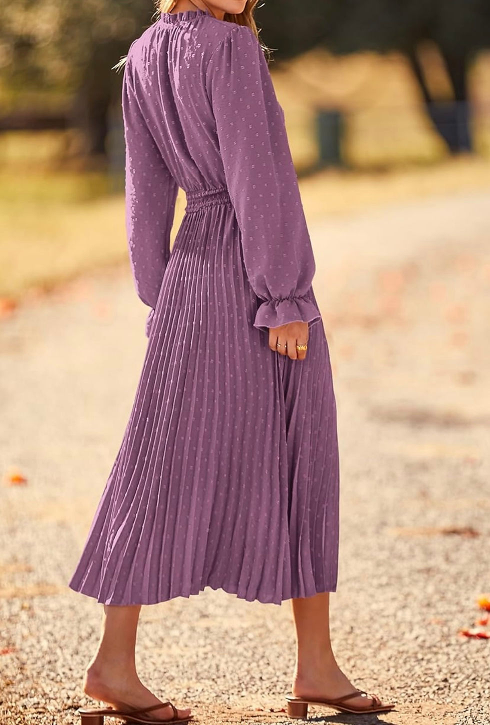 Thumbnail: Pretty Garden Purple Pleated Dress L