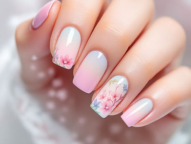 Pink ombre nails with delicate floral nail art hard gel north vancouver upscale nail studio