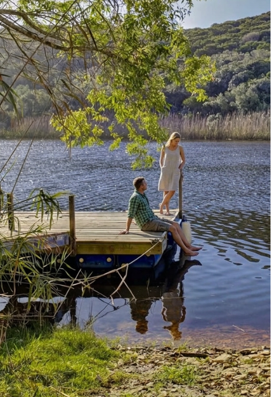 Couple enjoying the Goukou river at Long Thin Farm